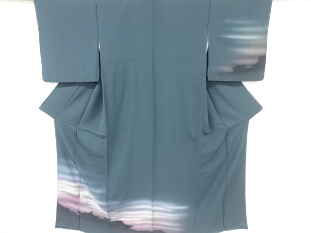 未使用品　仕立て上がり　満月に寺院模様訪問着